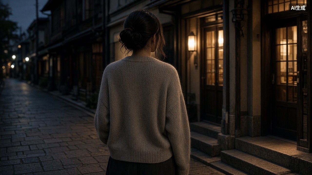 夜晚吉原老街上的女性背影