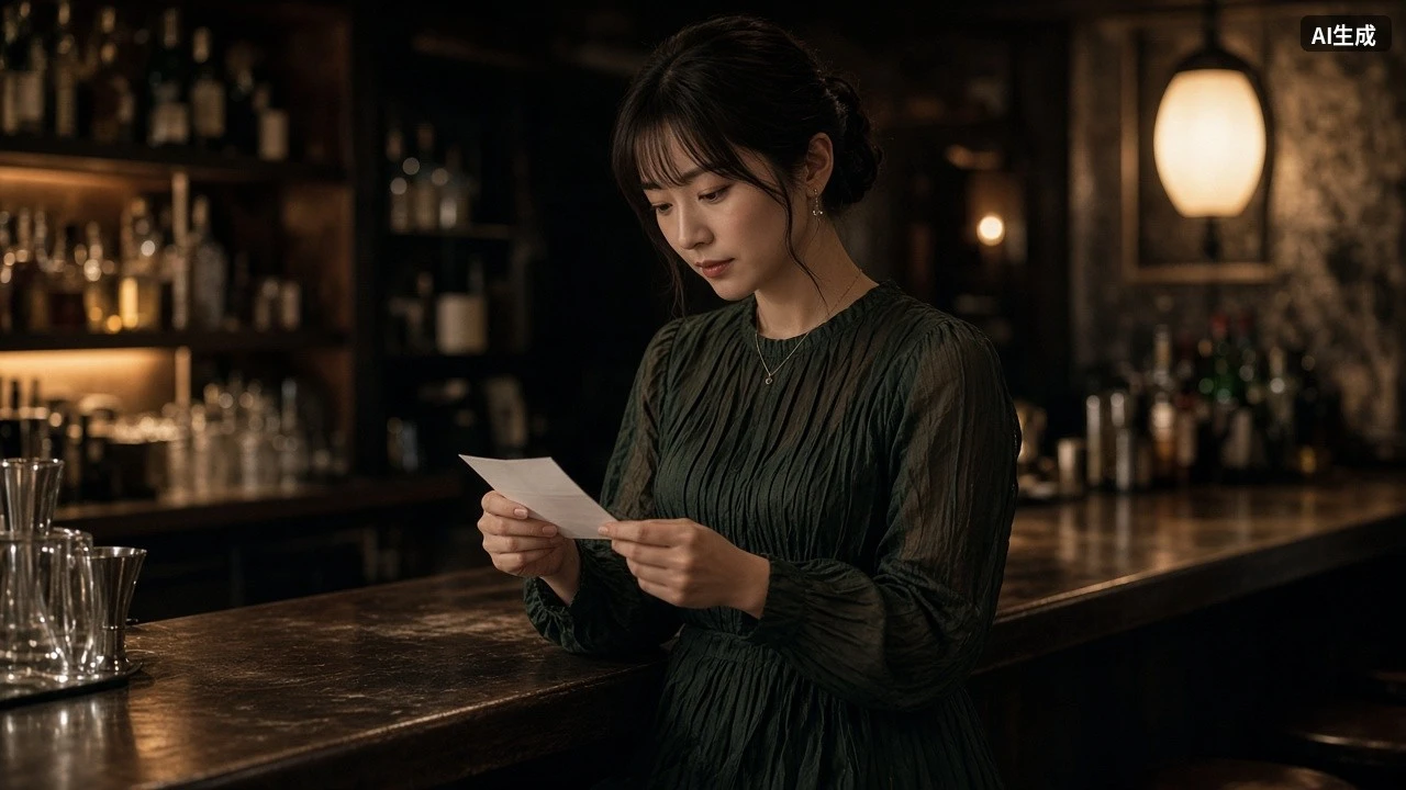 在酒吧仔细核对账单的女性
