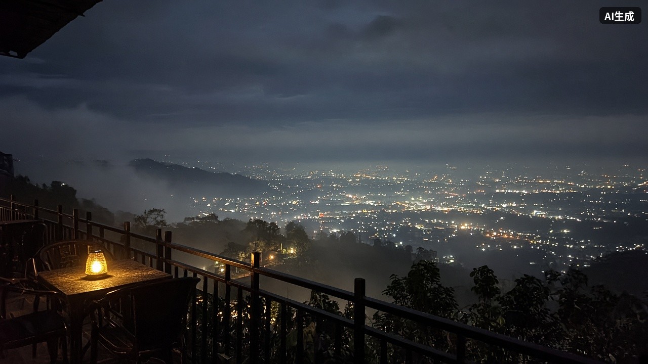 万隆山顶咖啡馆看到的夜景